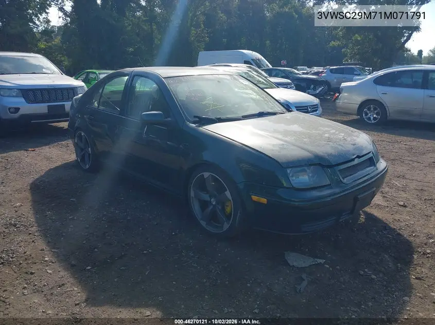 VOLKSWAGEN JETTA 2001, VIN 3VWSC29M71M071791