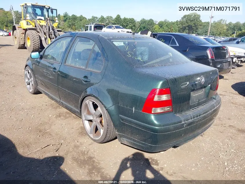 2001 VOLKSWAGEN JETTA VIN 3VWSC29M71M071791 — фото 3