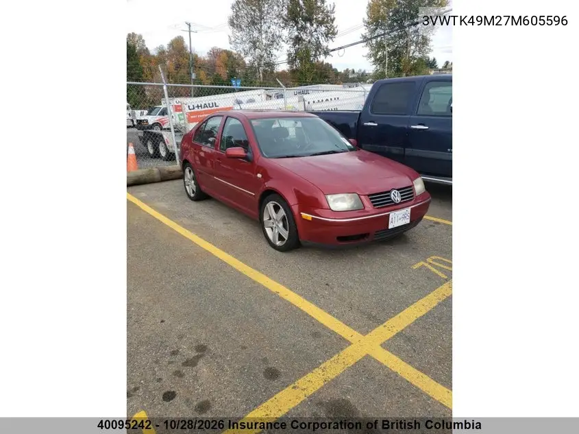 VOLKSWAGEN JETTA 2007, VIN 3VWTK49M27M605596