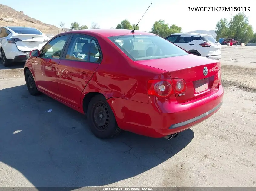 2007 VOLKSWAGEN JETTA VIN 3VWGF71K27M150119 — фото 3