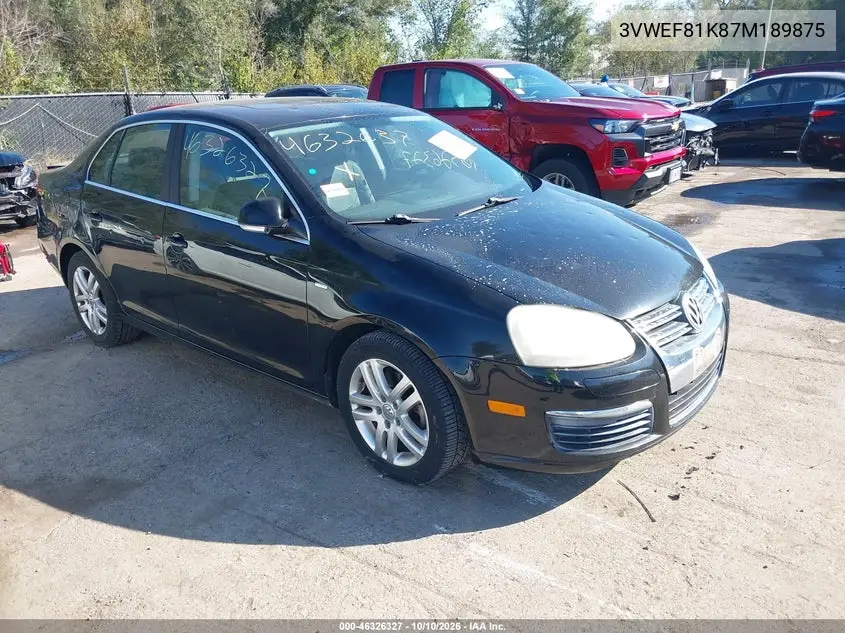 VOLKSWAGEN JETTA 2007, VIN 3VWEF81K87M189875