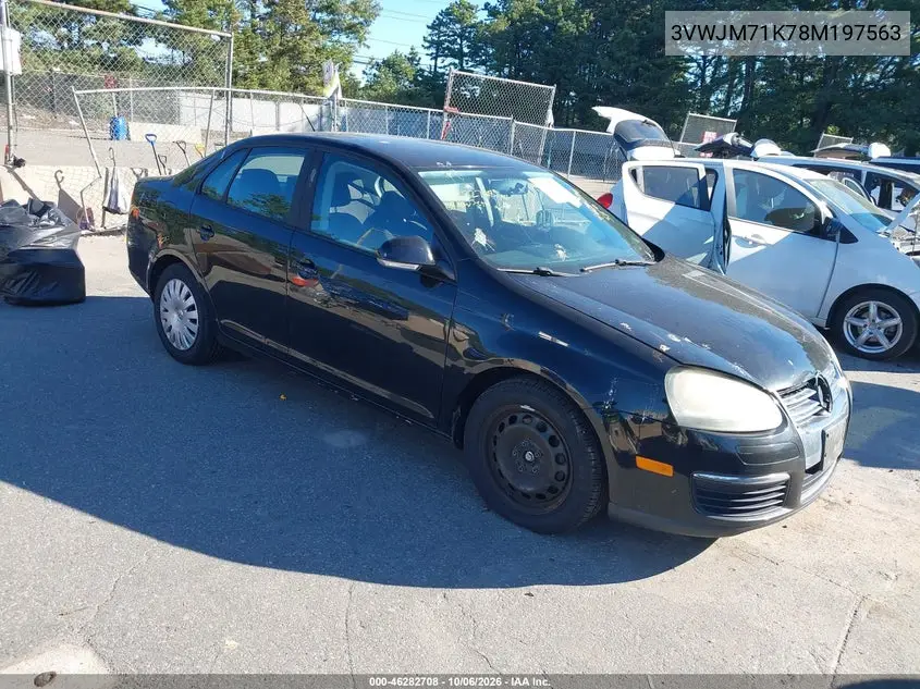 VOLKSWAGEN JETTA 2008, VIN 3VWJM71K78M197563