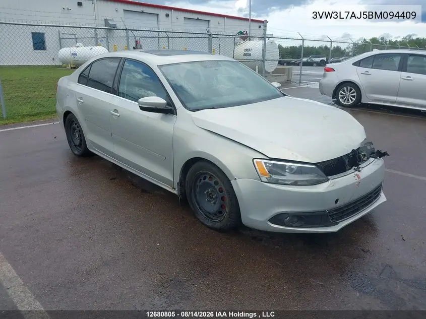 VOLKSWAGEN JETTA 2011, VIN 3VW3L7AJ5BM094409