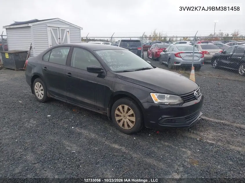 VOLKSWAGEN JETTA 2011, VIN 3VW2K7AJ9BM381458