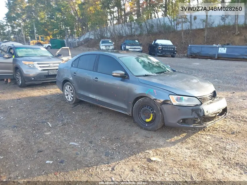 VOLKSWAGEN JETTA 2011, VIN 3VWDZ7AJ4BM028260