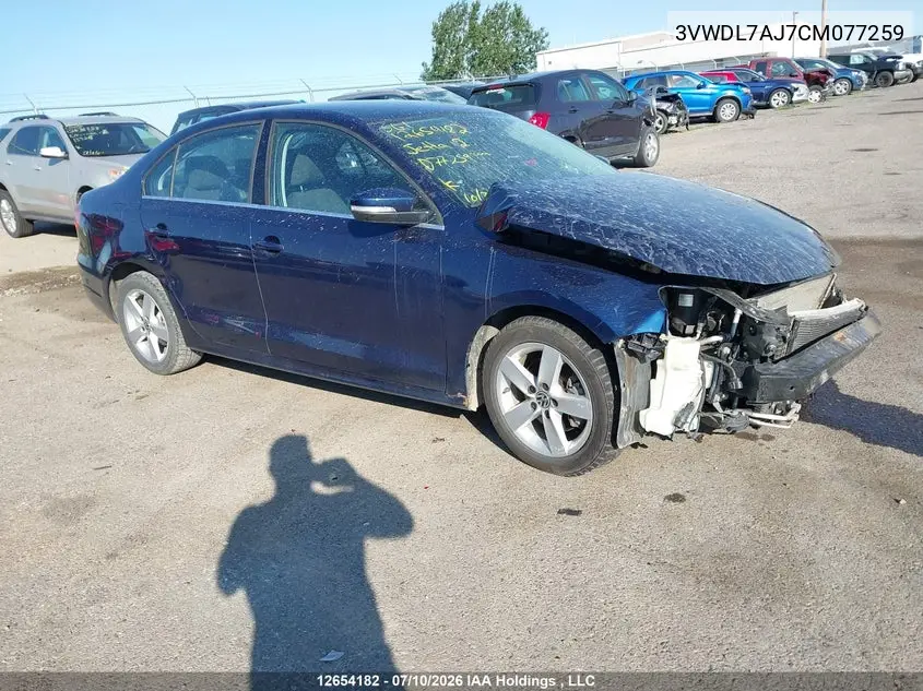 VOLKSWAGEN JETTA 2012, VIN 3VWDL7AJ7CM077259