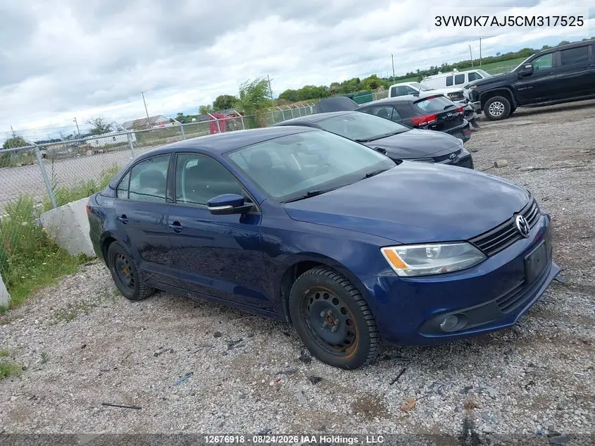 VOLKSWAGEN JETTA 2012, VIN 3VWDK7AJ5CM317525
