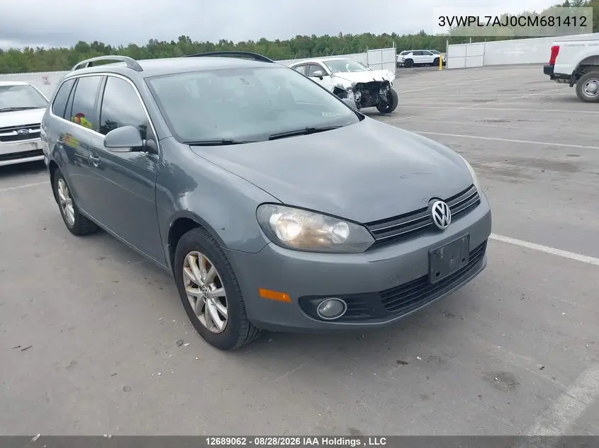 VOLKSWAGEN JETTA 2012, VIN 3VWPL7AJ0CM681412