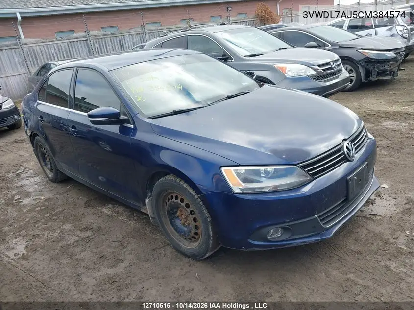VOLKSWAGEN JETTA 2012, VIN 3VWDL7AJ5CM384574