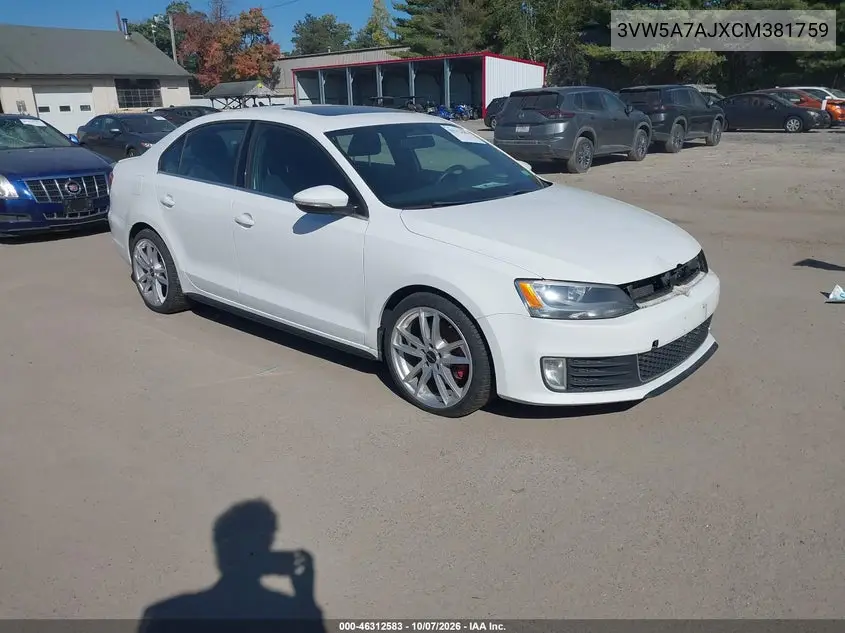 VOLKSWAGEN JETTA 2012, VIN 3VW5A7AJXCM381759