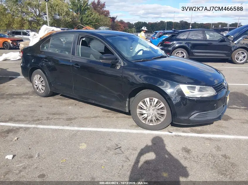 VOLKSWAGEN JETTA 2012, VIN 3VW2K7AJ7CM466588