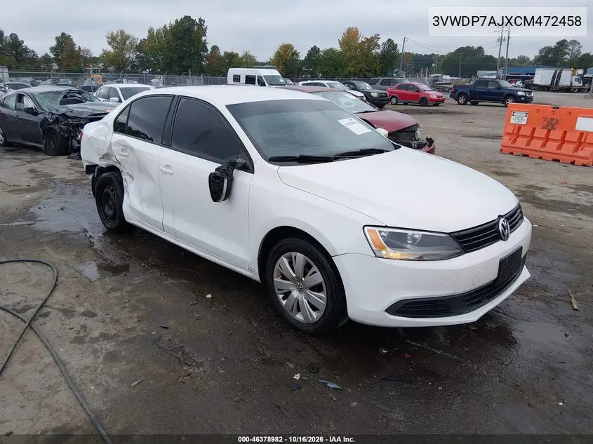 VOLKSWAGEN JETTA 2012, VIN 3VWDP7AJXCM472458