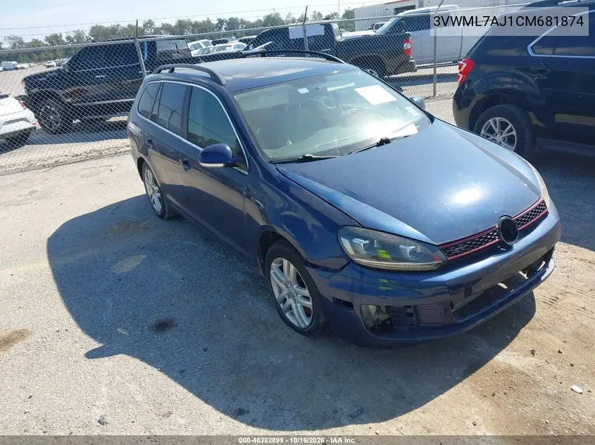 VOLKSWAGEN JETTA 2012, VIN 3VWML7AJ1CM681874
