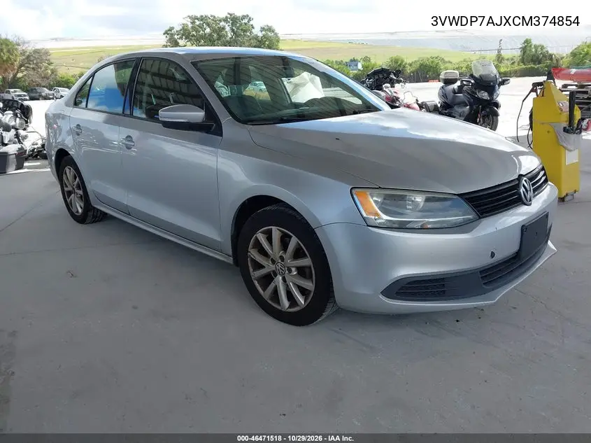 VOLKSWAGEN JETTA 2012, VIN 3VWDP7AJXCM374854
