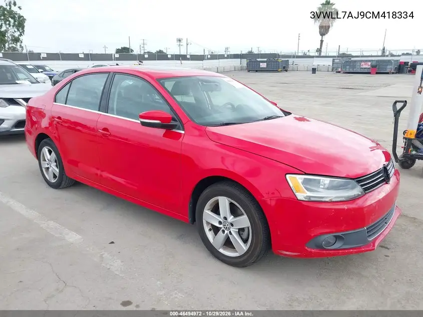 VOLKSWAGEN JETTA 2012, VIN 3VWLL7AJ9CM418334