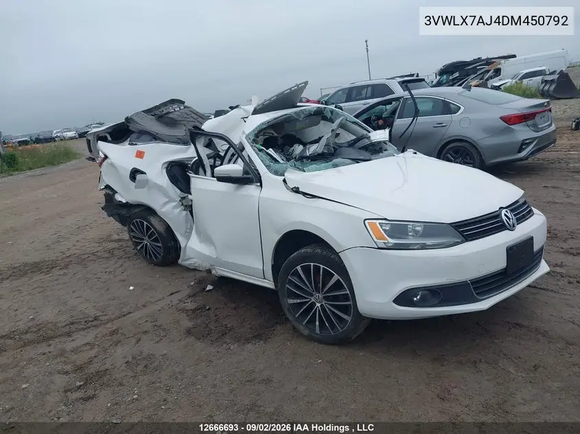 VOLKSWAGEN JETTA 2013, VIN 3VWLX7AJ4DM450792