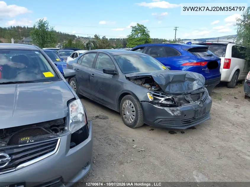 VOLKSWAGEN JETTA 2013, VIN 3VW2K7AJ2DM354797