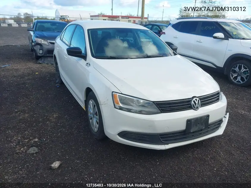 VOLKSWAGEN JETTA 2013, VIN 3VW2K7AJ7DM310312