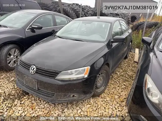 VOLKSWAGEN JETTA 2013, VIN 3VW2K7AJ1DM381019