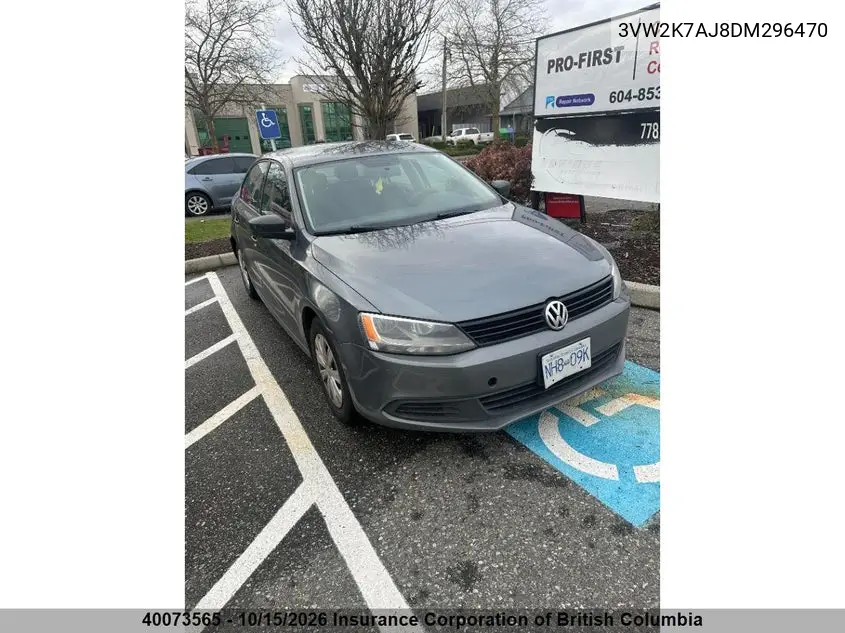 VOLKSWAGEN JETTA 2013, VIN 3VW2K7AJ8DM296470