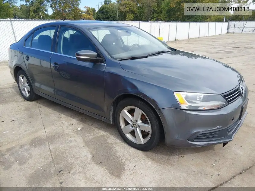 VOLKSWAGEN JETTA 2013, VIN 3VWLL7AJ3DM408318