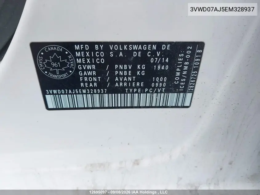 2014 VOLKSWAGEN JETTA VIN 3VWD07AJ5EM328937 — фото 9