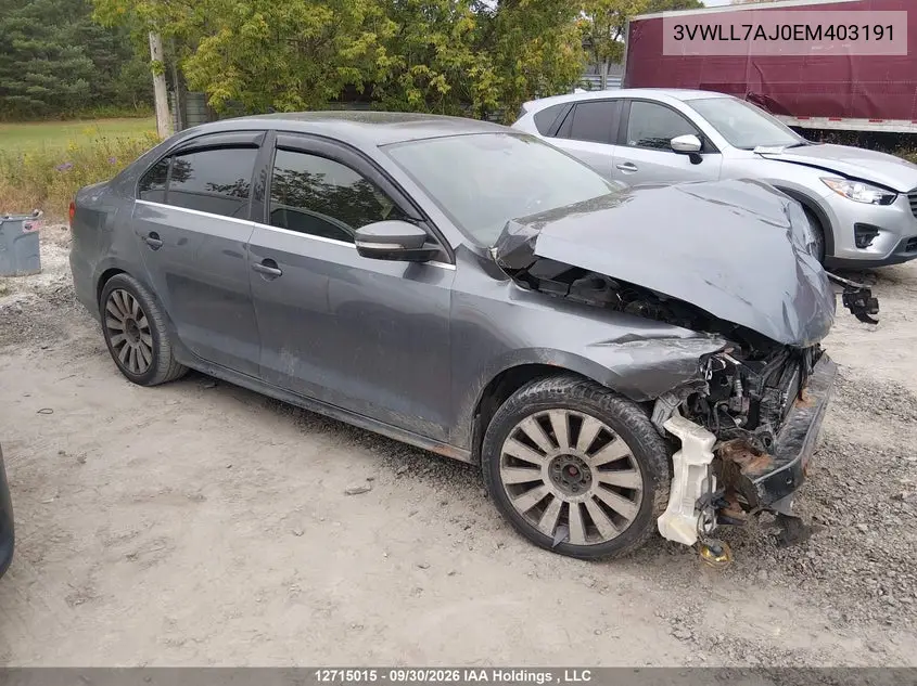 VOLKSWAGEN JETTA 2014, VIN 3VWLL7AJ0EM403191