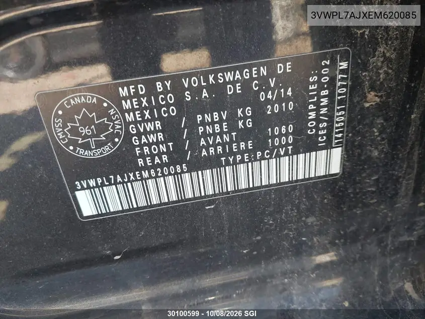 2014 VOLKSWAGEN JETTA VIN 3VWPL7AJXEM620085 — фото 9