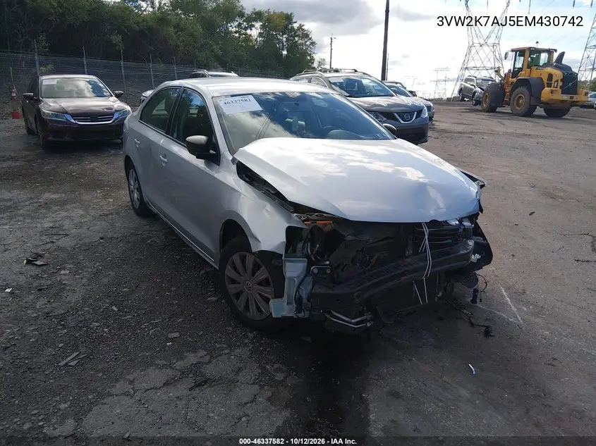 VOLKSWAGEN JETTA 2014, VIN 3VW2K7AJ5EM430742