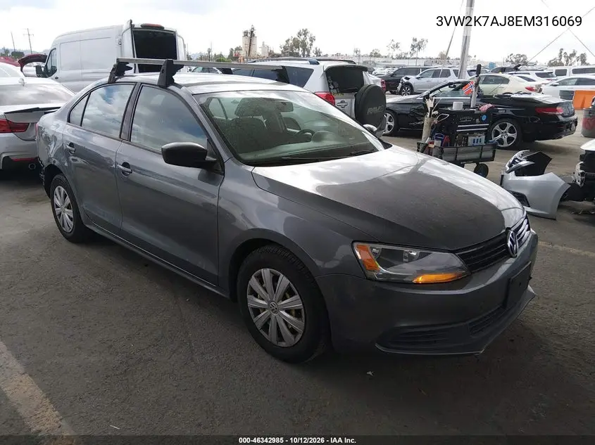 VOLKSWAGEN JETTA 2014, VIN 3VW2K7AJ8EM316069