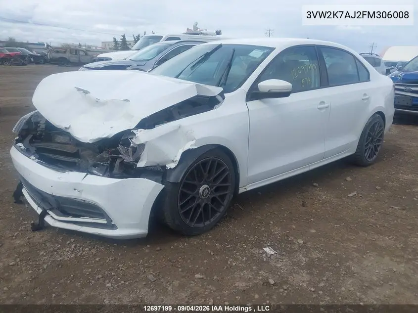 2015 VOLKSWAGEN JETTA VIN 3VW2K7AJ2FM306008 — фото 2