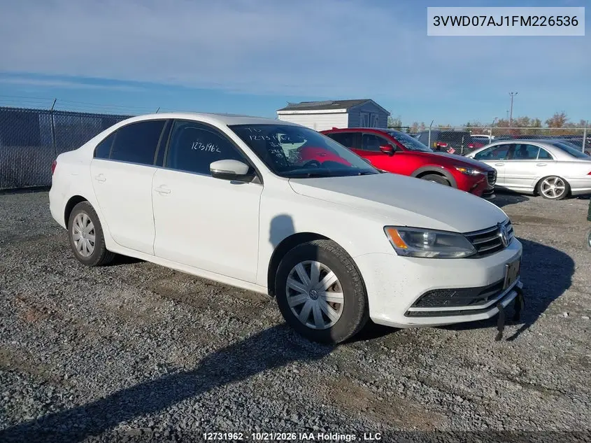VOLKSWAGEN JETTA 2015, VIN 3VWD07AJ1FM226536