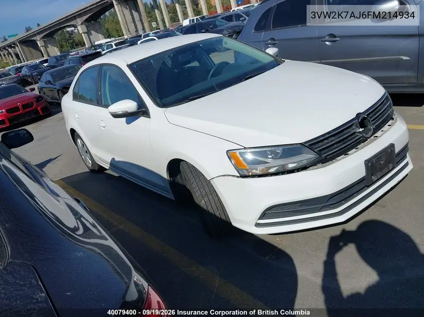 VOLKSWAGEN JETTA 2015, VIN 3VW2K7AJ6FM214934