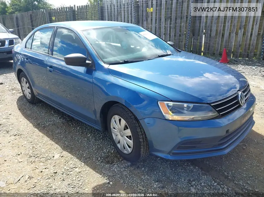 VOLKSWAGEN JETTA 2015, VIN 3VW2K7AJ7FM307851