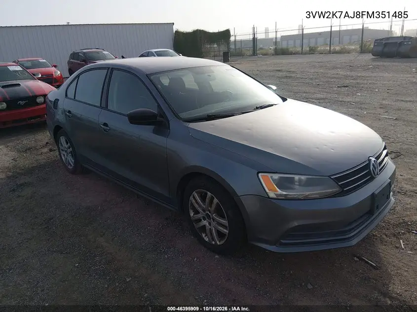 VOLKSWAGEN JETTA 2015, VIN 3VW2K7AJ8FM351485