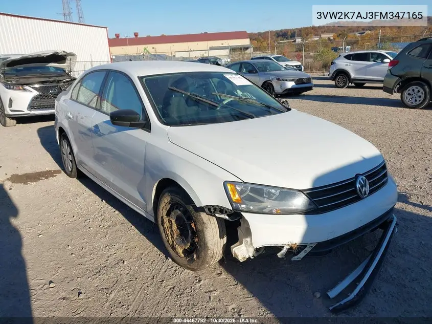 VOLKSWAGEN JETTA 2015, VIN 3VW2K7AJ3FM347165