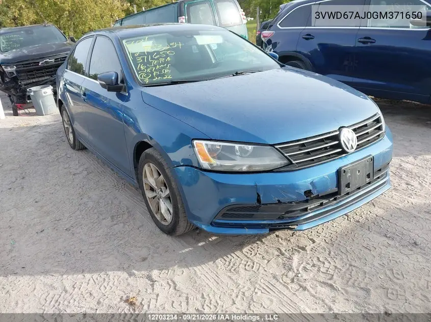 VOLKSWAGEN JETTA 2016, VIN 3VWD67AJ0GM371650
