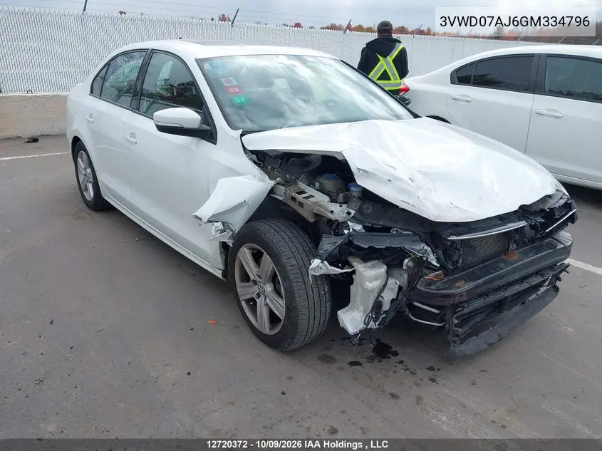 VOLKSWAGEN JETTA 2016, VIN 3VWD07AJ6GM334796