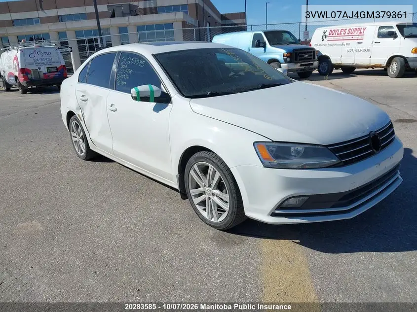 VOLKSWAGEN JETTA 2016, VIN 3VWL07AJ4GM379361