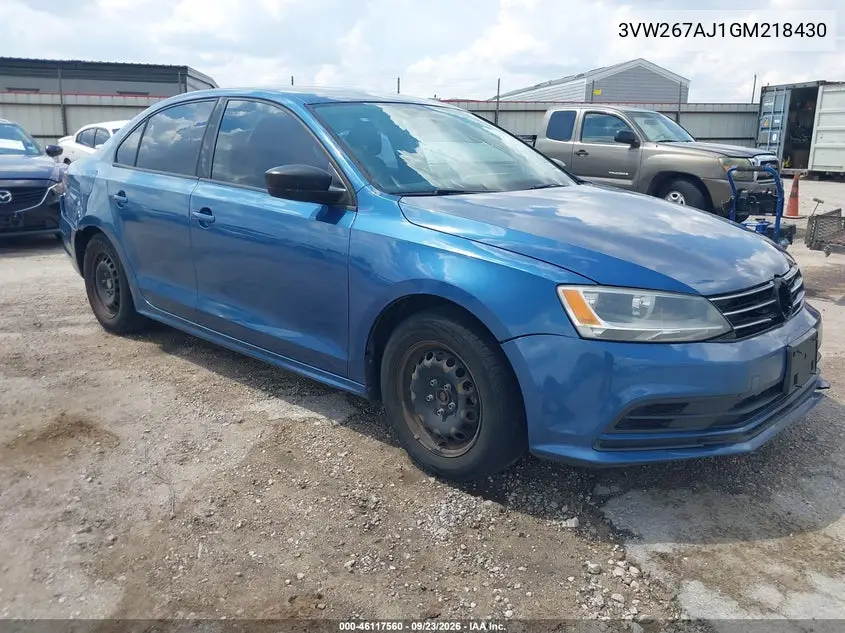 VOLKSWAGEN JETTA 2016, VIN 3VW267AJ1GM218430