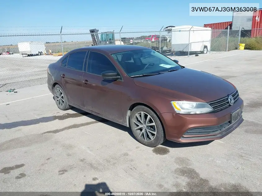 VOLKSWAGEN JETTA 2016, VIN 3VWD67AJ3GM363008