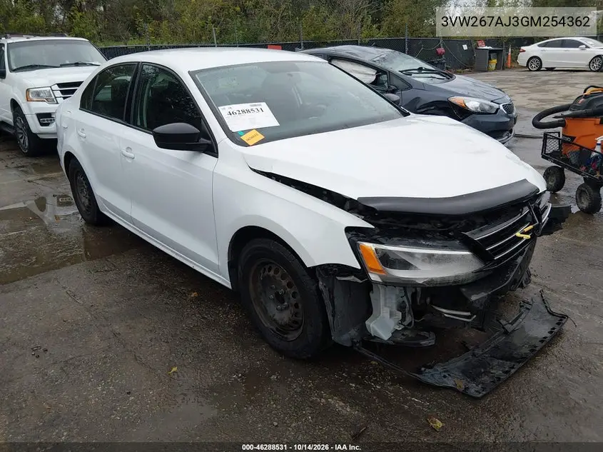 VOLKSWAGEN JETTA 2016, VIN 3VW267AJ3GM254362