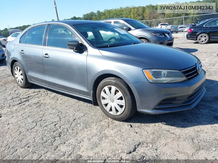 VOLKSWAGEN JETTA 2016, VIN 3VW267AJ1GM342343