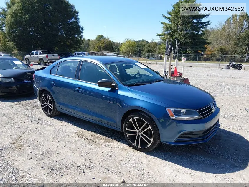 VOLKSWAGEN JETTA 2016, VIN 3VW267AJXGM342552