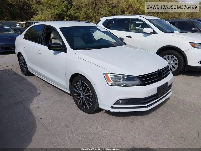 VOLKSWAGEN JETTA 2016, VIN 3VWD17AJ5GM376499