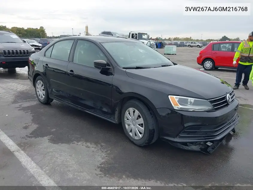 VOLKSWAGEN JETTA 2016, VIN 3VW267AJ6GM216768
