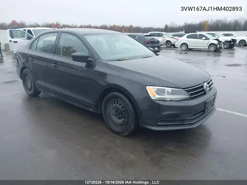 VOLKSWAGEN JETTA 2017, VIN 3VW167AJ1HM402893