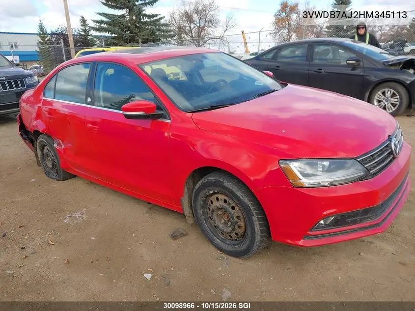 VOLKSWAGEN JETTA 2017, VIN 3VWDB7AJ2HM345113