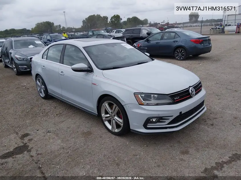 VOLKSWAGEN JETTA 2017, VIN 3VW4T7AJ1HM316571
