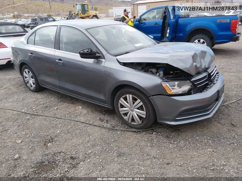 VOLKSWAGEN JETTA 2017, VIN 3VW2B7AJ1HM287843